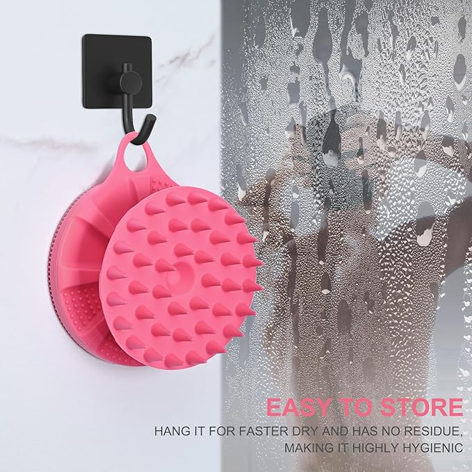 INNERNEED 2-in-1 Silicone Body Scrubber and Scalp Massager Shampoo Brush, Food-Grade Soft Material, More Hygienic, Easily Lather, Convenient for Travel, Gym, Business,etc (Pink)