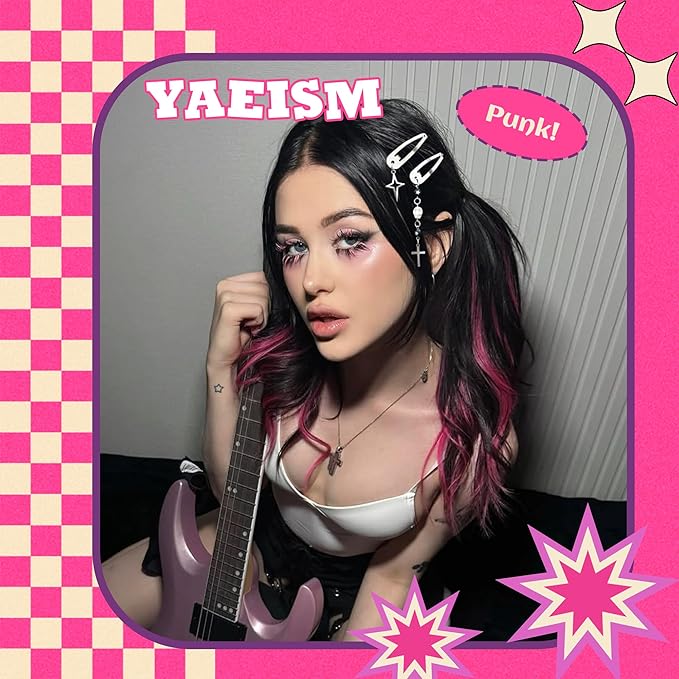 10PCS Y2K Hair Clips Hot Pink Cute Hair Snap Clips Punk Cross Alligator Clip Kawaii Leopard Star Accessories for Women Girls