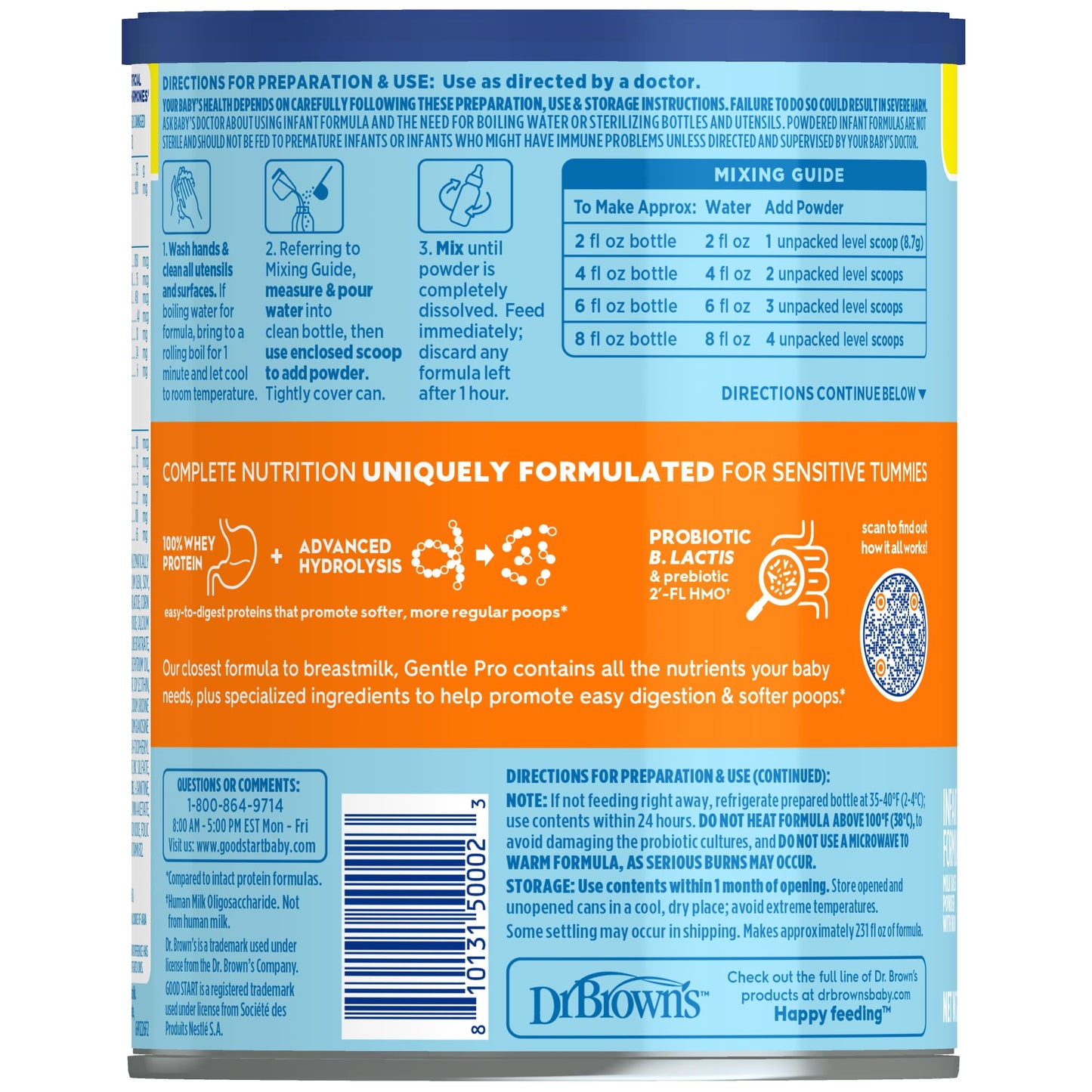 Good Start | Dr. Brown’s Gentle Pro, Baby Formula Powder for Sensitive Tummies, Easy Digestion & Softer Poops, Formula with Probiotics, DHA, Allergen Lactose, Milk, Soy,Tree Nuts,Non-GMO,32 OZ, 1 Pack