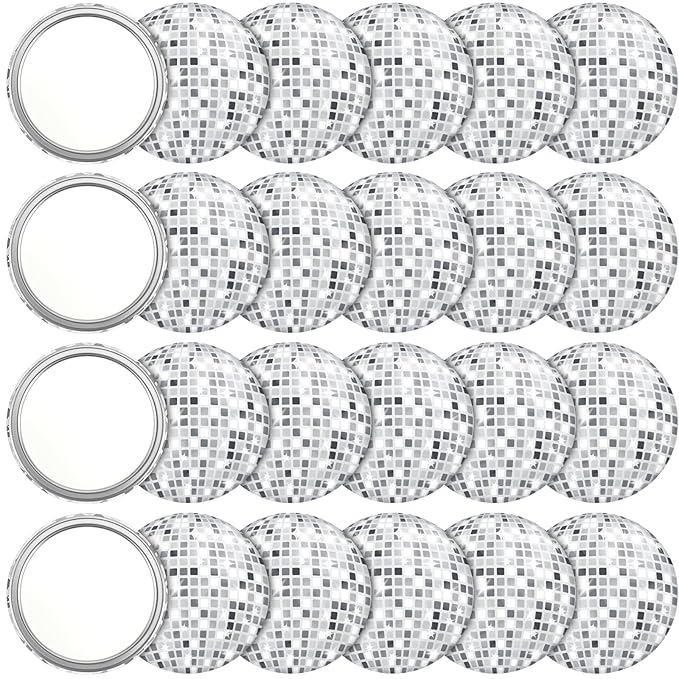 Qunclay 24 Pcs Disco Ball Compact Round Pocket Mirror - 2.76 Inch Vintage Mini Handheld Portable Mirror for Purse, Women Gift, Party Supply, Travel Daily (Silver)