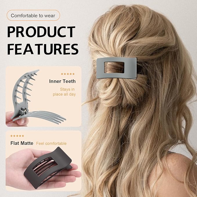 8 Pack French Flat Hair Clips for Women – Large Matte No-Slip Claw Barrettes for Thick & Thin Hair, Strong Hold Styling Accessories (Dark Neutral)