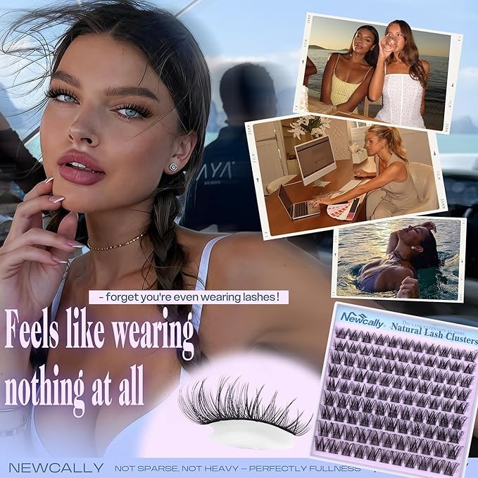 Wispy Lash Clusters Natural Look Cluster Eyelash Extensions 3D Look Eyelash Clusters CD-curly 10-16MM DIY Lash Extension at Home Easy to Use Individual Lashes Clean Eye Makeup by Newcally