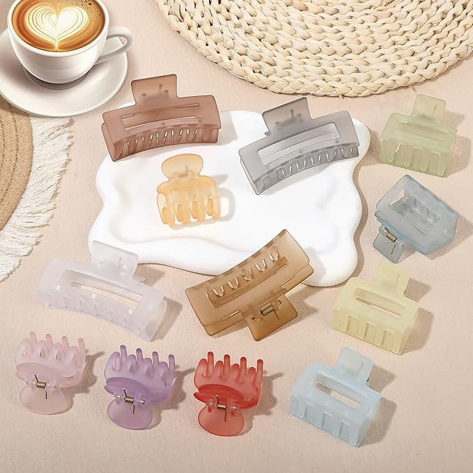 12 Pcs Hair Clips for Women 3 Styles Small Medium Large Claw Clips for Thin Thick Curly Hair, Strong Hold Hair Claw Clips, Stylish Plastic Hair Accessories Ideal Gifts for Women (Ice Cream)