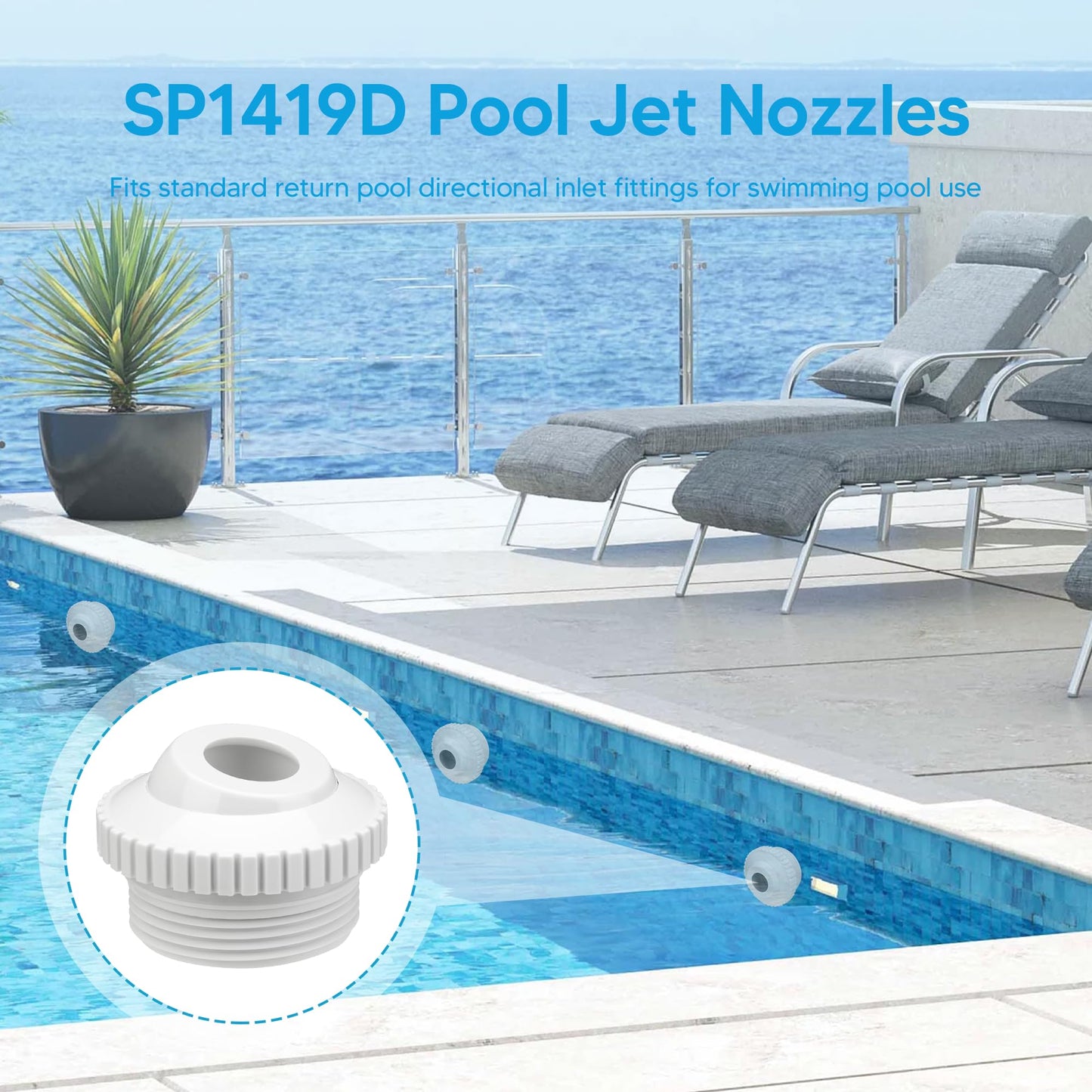 Funmit Pool Jet Nozzles 3/4" SP1419D Flow Inlet Fitting Opening Water Directional Pool Return Fittings, 6 Pack