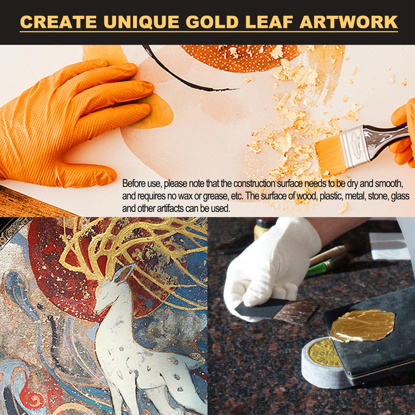 Wadities Gold Leaf Gilding Adhesive Set, 100ml Water Based Glue and 100ml Varnish, Gold Leaf Sheets 100 pcs, 2 Brushes, for Craft, Painting and Arts