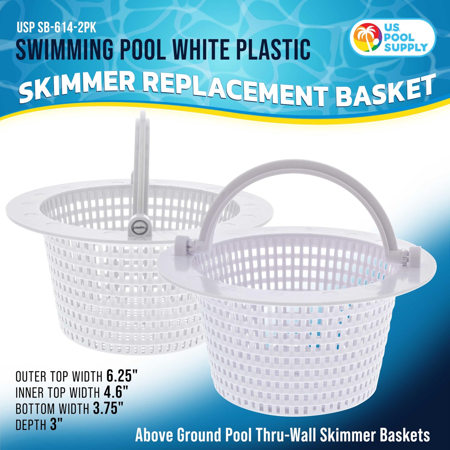 U.S. Pool Supply Above Ground Pool Thru-Wall Skimmer Baskets with Handles, 2 Pack - (See Size) Swimming Pool Replacement Baskets - Standard Small Thru-Wall Size - Skim Remove Debris, Cleanout Leaves