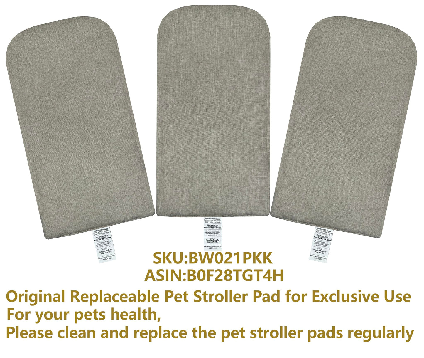 ROODO Pet Stroller Mat,Dog Stroller Cushion,Inner Pad for Exclusive Use,Original,Replaceable,Easy to Clean,Set of 3 pc(Khaki)