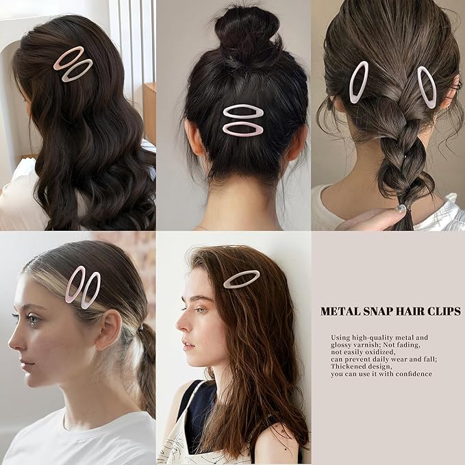 20PCS Oval Metal Snap Clips for Women No Slip Small Barrettes for Thin Fine Hair,Matte Brown Beige Pink