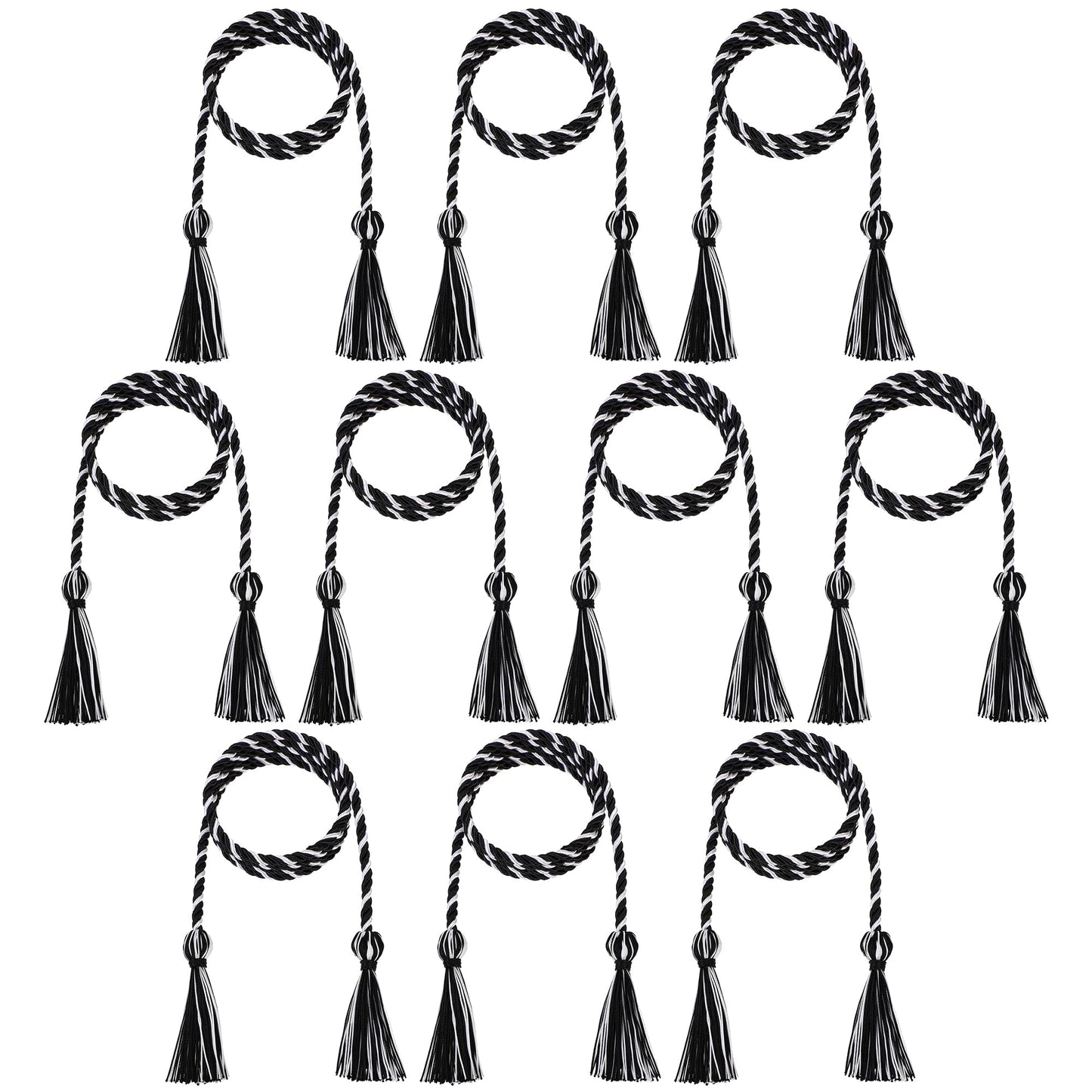 D DODOU 10 Pieces Graduation Cords Polyester Graduation Honor Braided Cords with Sewing Tassels for Bachelor, Master, Doctor 68" Long (Black White)