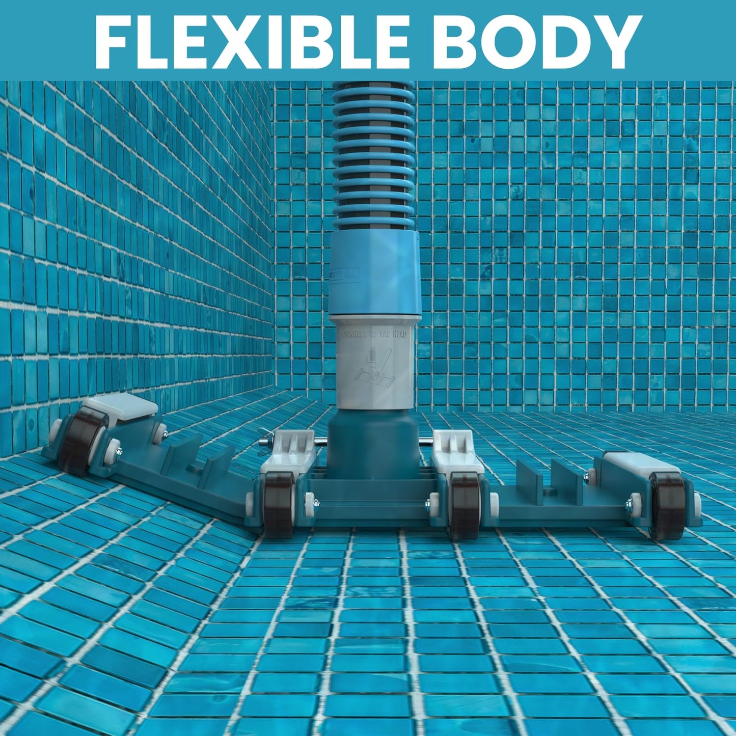 POOLWHALE 14" Flexible Pool Vacuum Head with Wheels, Swivel Direction-Control Handle for Inground & Above Ground Pools Clean Remove Debris