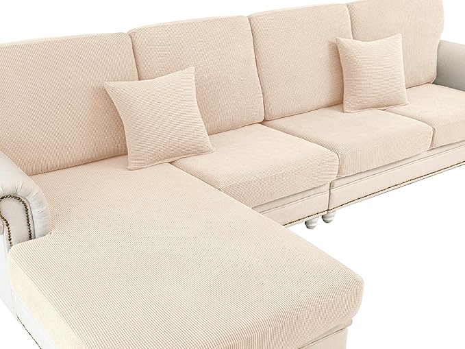 Couch Cushion Cover Seat Cushion Cover Stretch Armchair Cover Separate Sectional Sofa Slipcovers Furniture Protector(1 Piece for Seat or Sofa Backrest, Natural)