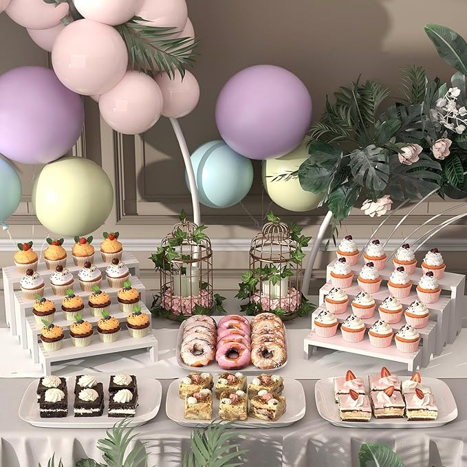 4 Set White Wood Tiered Riser Display Stands for Vendor Events,Stackable Wooden Cupcake Stand,Farmhouse Decor Wood Dessert Table Display Set,Vendor Booth Display Items,Food Display Risers for Party
