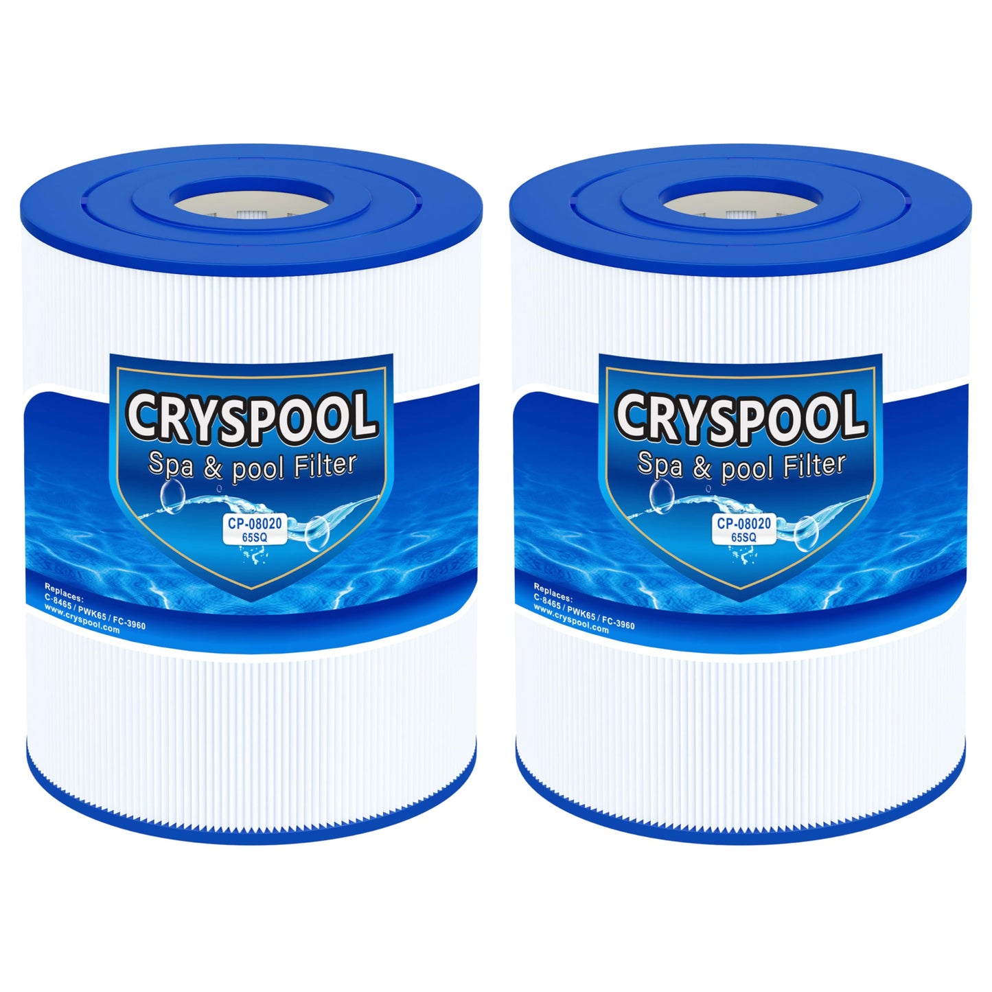 Cryspool® pwk65 Compatible with Watkins 31114, Hot Spot spa Filter, C-8465, FC-3960, 71827, 71828, Watkins 65 sq.ft hot tub Filter, 2 Pack