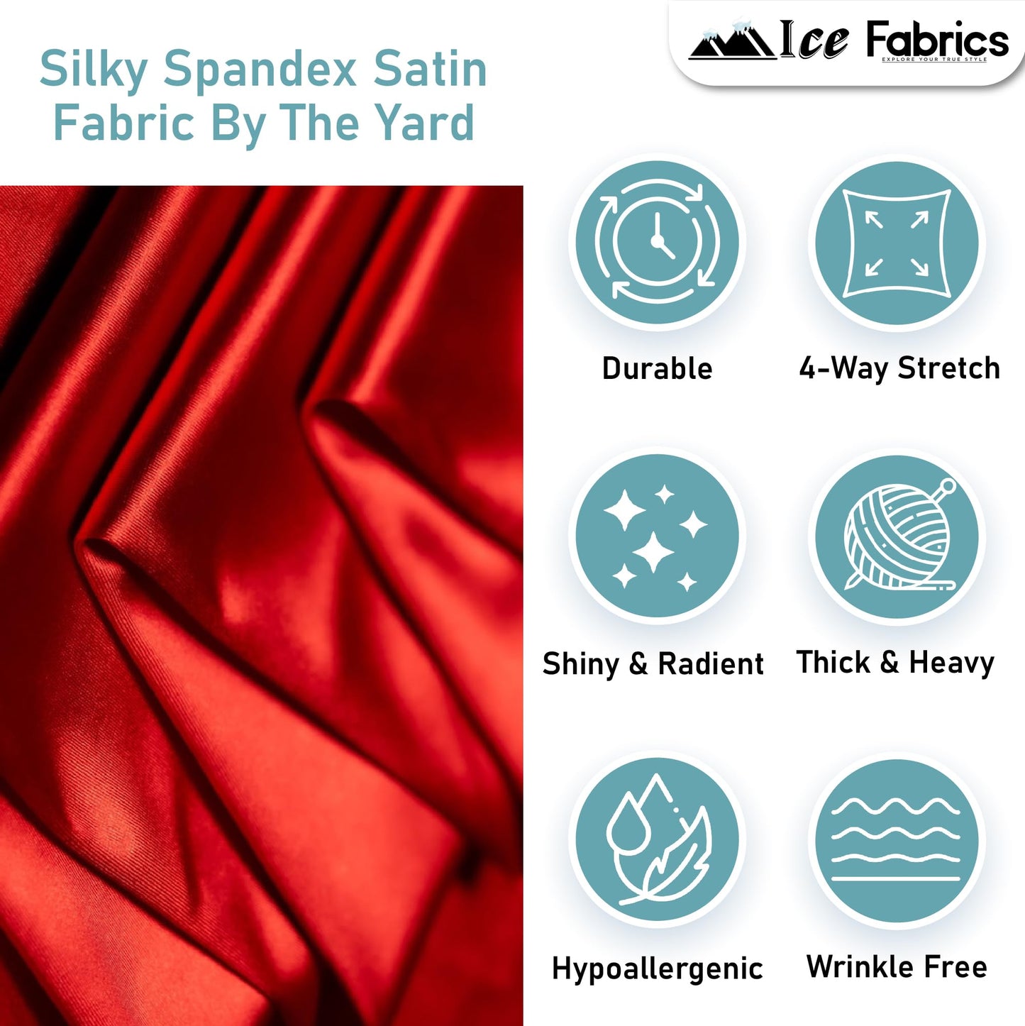 Ice Fabrics 4 Way Stretch Silky Spandex Satin Fabric by The Yard - 60" Wide Shiny Satin Spandex Fabric for Dresses, Active Wear, Yoga Pants, Table Cloth - Thick and Heavy - Yellow - 5 Yards