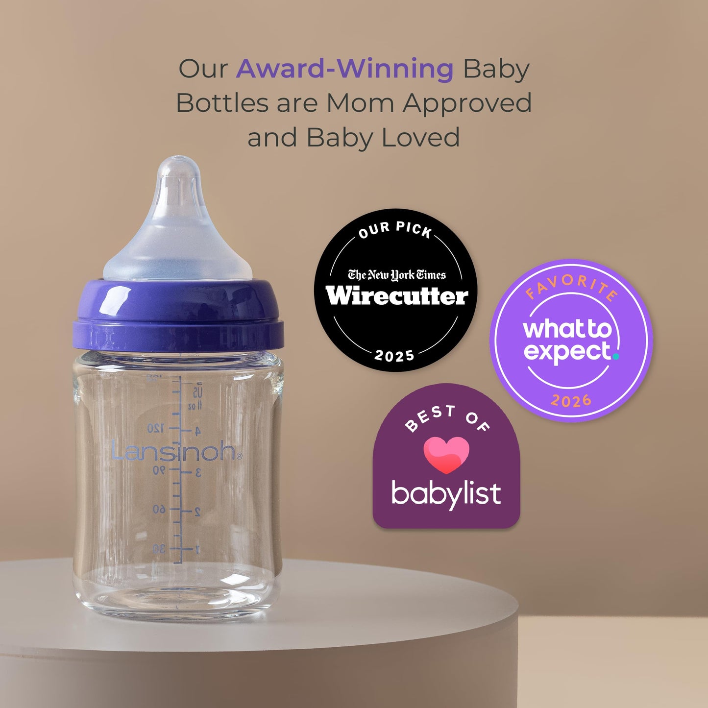 Lansinoh Glass Baby Bottles, Anti-Colic, 8 Ounces, 4 Count Bottles for Feeding, Baby Essentials, Includes 4 Medium Flow Nipples, Size M