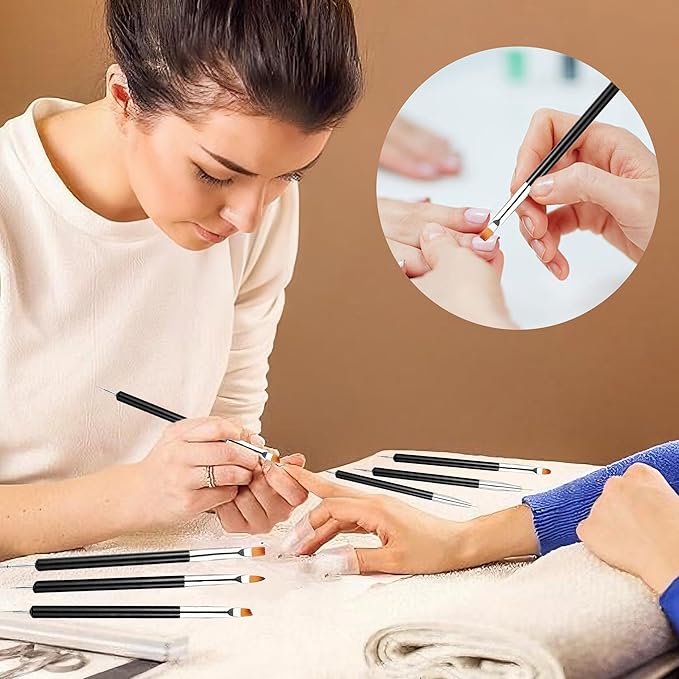 6PCS Double-Ended Nail Art Brush Kit For Gel Polish, Liner, Drawing, Dotting and Detailing - Professional Nail Art Design Pen And Paint Brushes Set