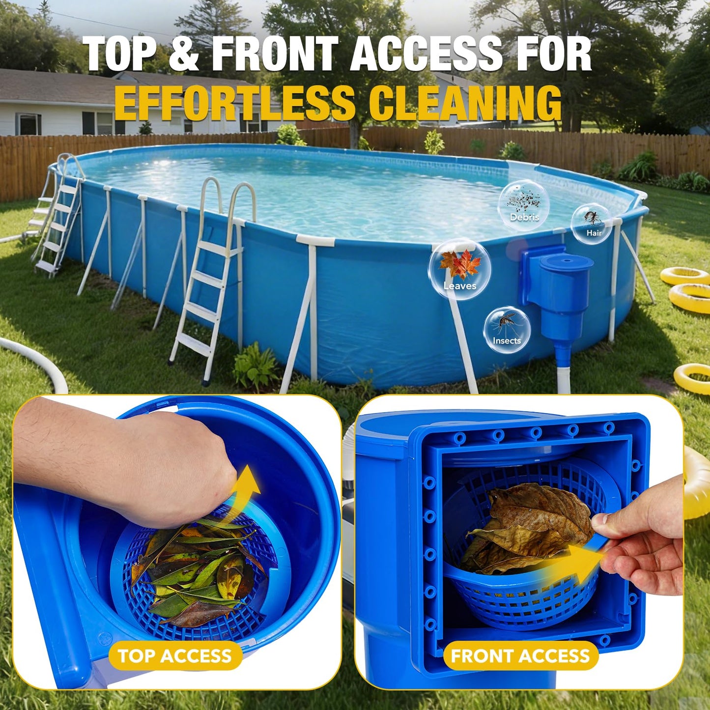 Above Ground Pool Skimmer, Heavy Duty Through-Wall Mount Pool Skimmer Kit with Accessories, Universal Fit for Standard Wall Openings, Klein Blue in-Wall Surface Skimmer Includes Leak-Free Teflon Tape