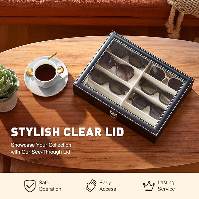 CO-Z Leather Multi Sunglasses Organizer for Women Men, Eyeglasses Eyewear Display Case with 8 Slots, Jewelry Watch Organizer, Sunglasses Jewelry Collection Case, Sunglass Glasses Storage Holder Box