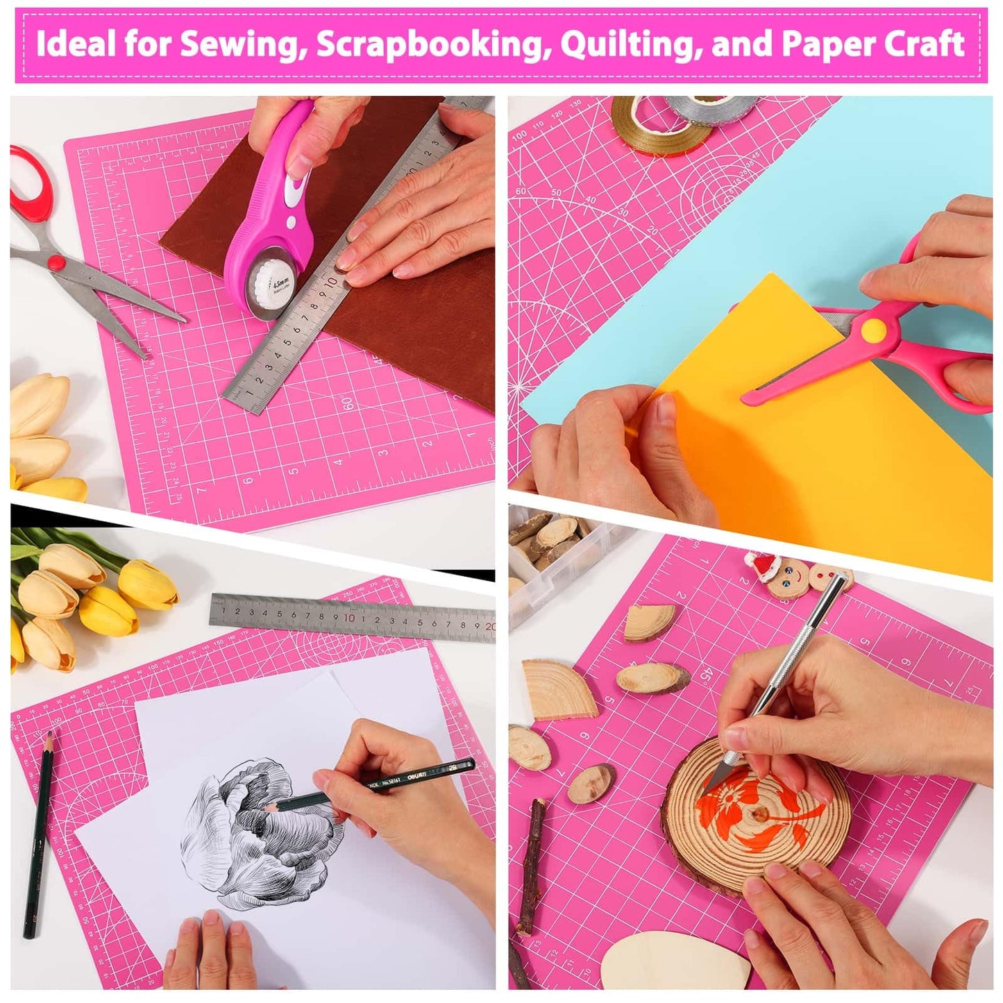 Rotary Cutter and Mat Set, Audab Self Healing Sewing Mats Shirt Cutter 45mm Fabric Cutter Wheel with 2 Blades Rotary Cutting Mat for Crafts Fabric Quilting Hobby (9" x 12" (A4)