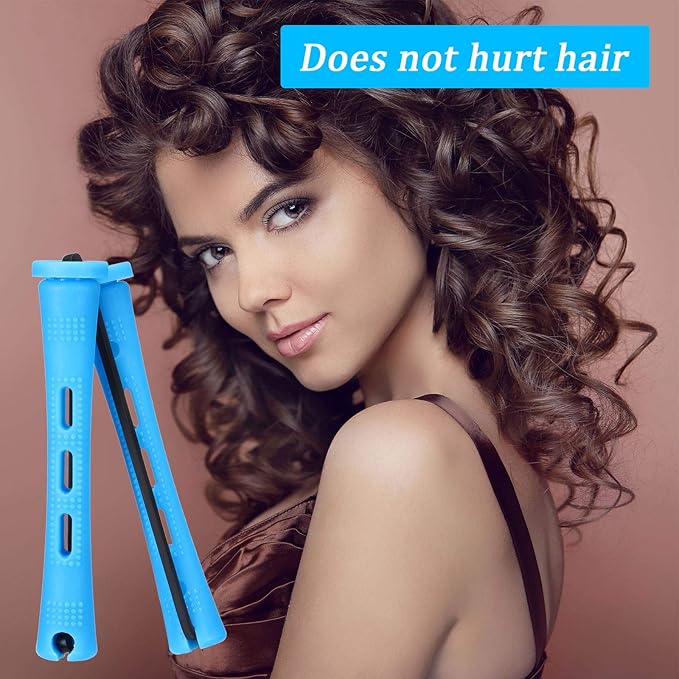 WILLBOND 60 Pcs Short Perm Rods Natural Hair Perm Rods with Elastic Rubber Band Non Slip Plastic Perming Cold Wave Kit for Women Hairdressing Styling Tool(0.35 Inch,Blue)
