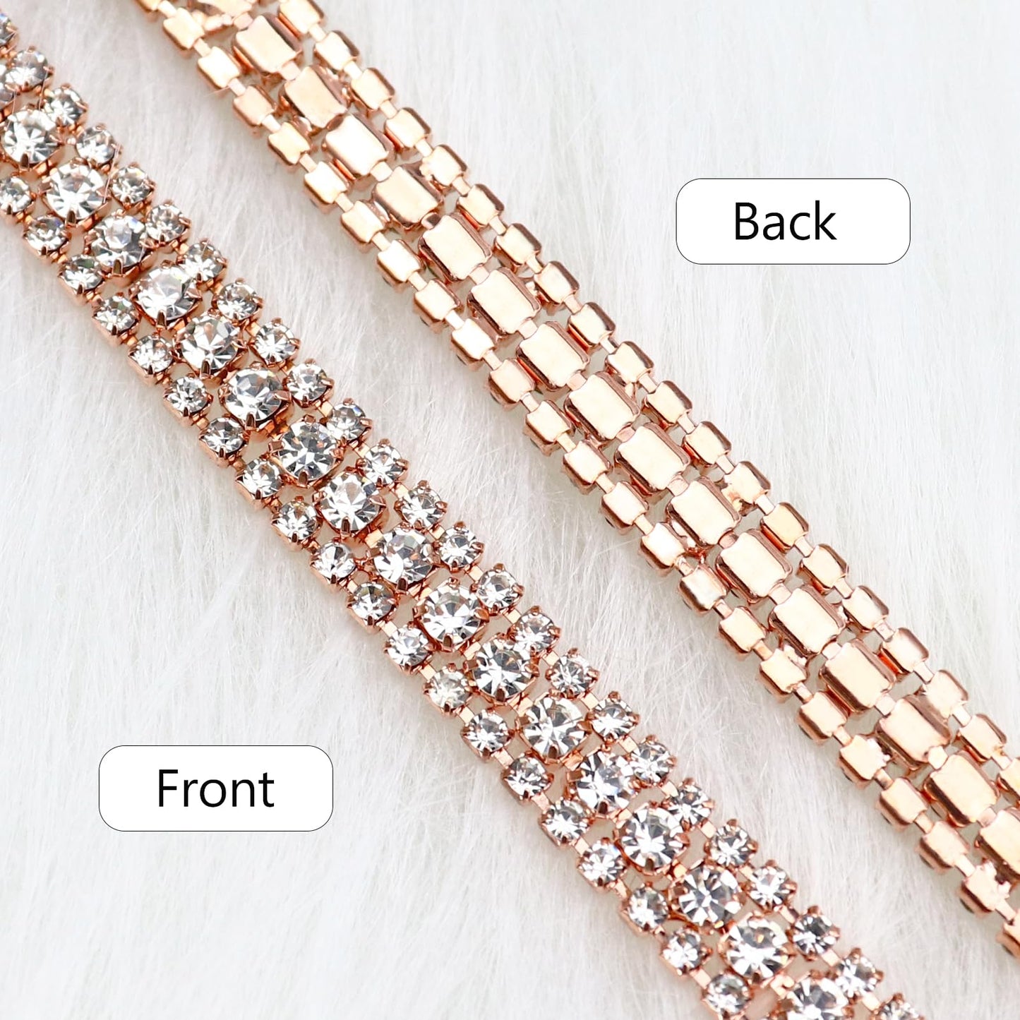 Towenm 6 Yards 3 Rows Crystal Rhinestone Chain, Rose Gold Crystal Rhinestone Close Chain for Jewelry Making, Sewing Rhinestone Trim for Crafts, Wedding Cake, Bouquet, Clothes, DIY Crocs, Cups