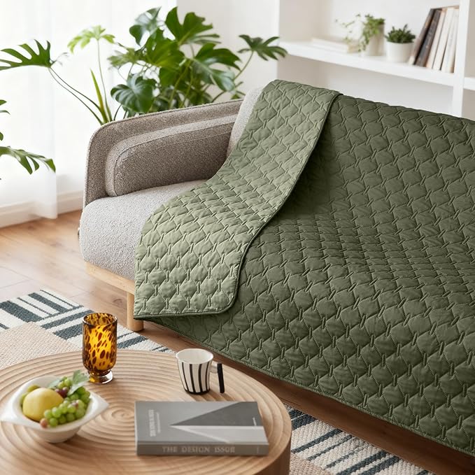 gogobunny 100% Double Sided Waterproof Dog Blanket Soft Pet Bed Cover Reversible Protect Furniture Couch Sofa Car for Puppy Large Dog Cat (Dark Olive/Light Olive, 52x82 Inch (Pack of 1))
