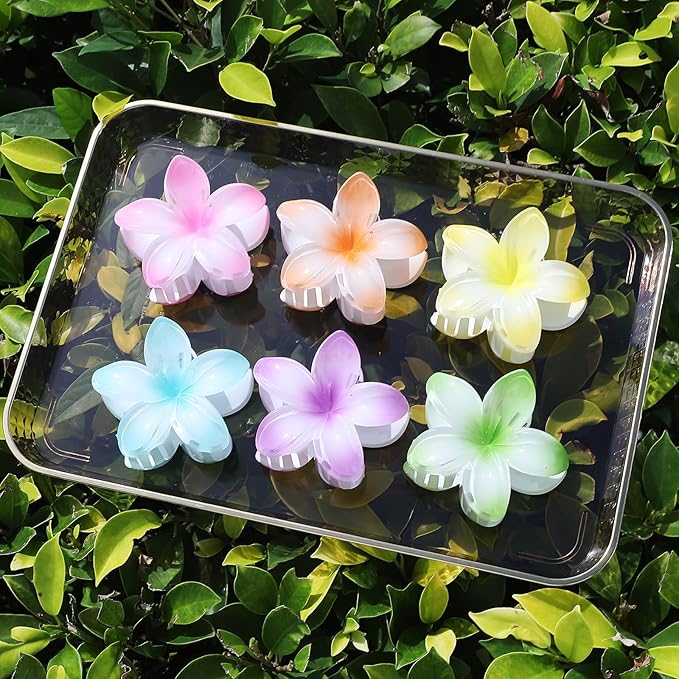 Flower Hair Clips for Women 6 Pcs Hawaiian Large Claw Clips Plumeria Medium Hair Claw Clips for Thick Thin Hair Hibiscus Tropical Beach Hair Accessories for Women Girls and Girls -Petal