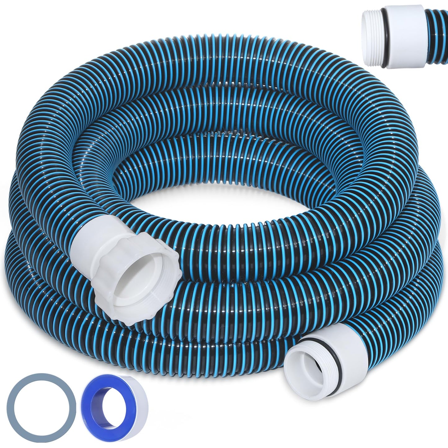 Conderyang 1.5" 15ft EVA Pool Professional Hose with External Male Threads for Above Ground Pools Pump Replacement Hose Pool Supply for Cleaner Kit Heavy Duty Hoses Filter Connection Hoses(Blue)