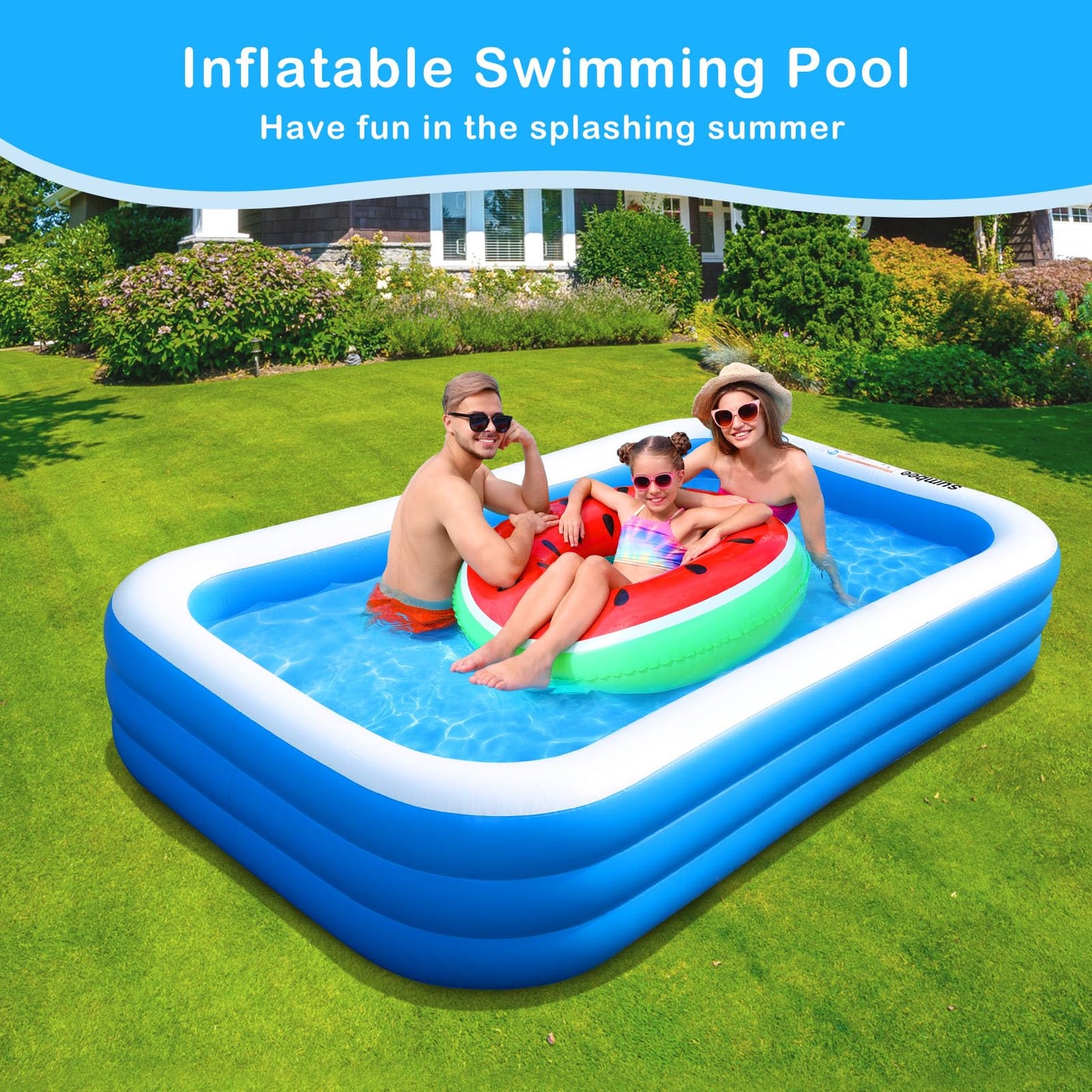 Sumbee Inflatable Pool for Kids and Adults, 120" x 72" x 22" Oversized Thickened Blow Up Family Swimming Pool for Outdoor Patio Backyard Garden Deck Summer Party Full Size Blue