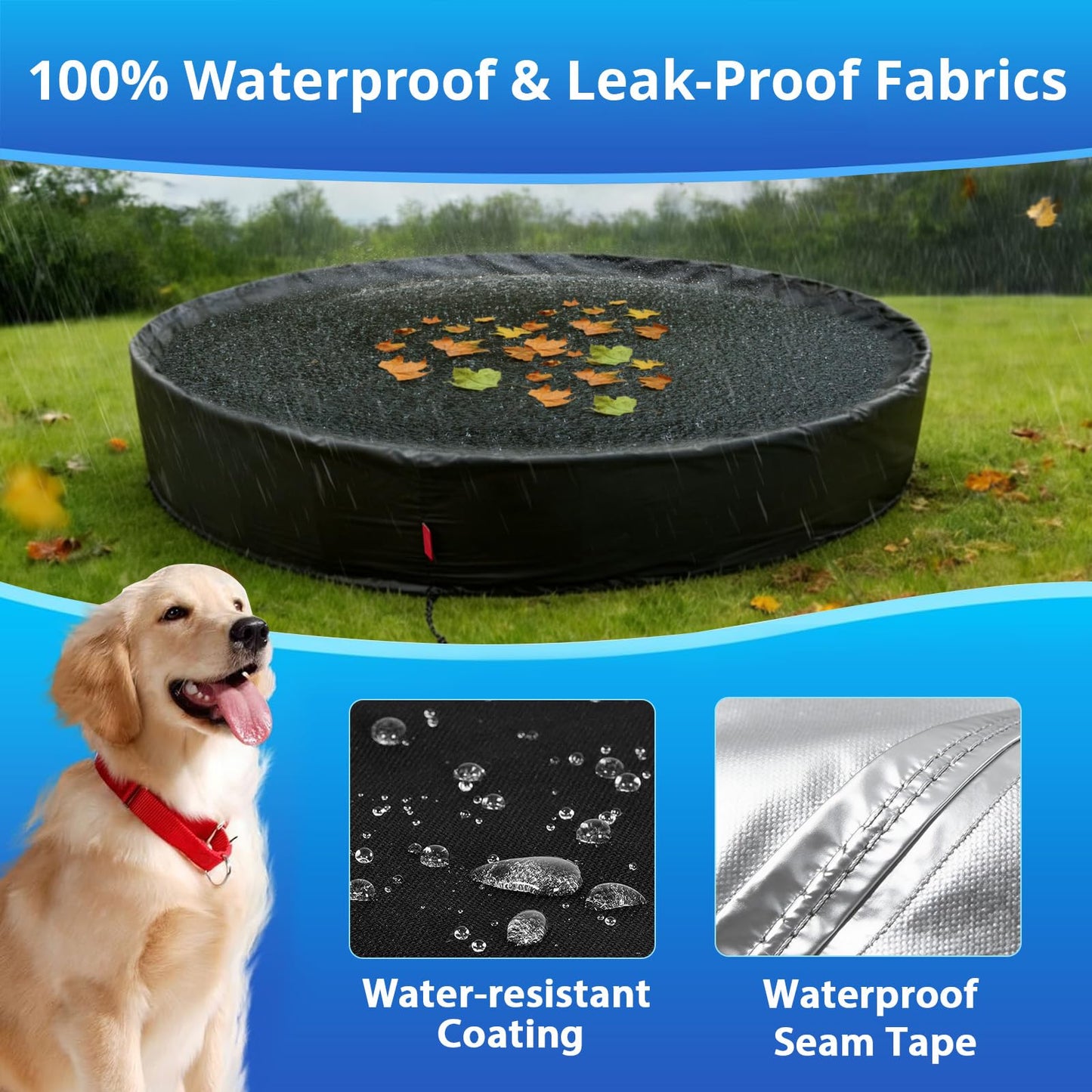 QH.HOME[2026 Upgrade 500D Thickened] 63-64 inch Kiddie Pool Cover Round, Collapsible Dog Pool Cover with Super Windproof Dual-Drawstring, Odorless Waterproof Fabric Material - Only Cover