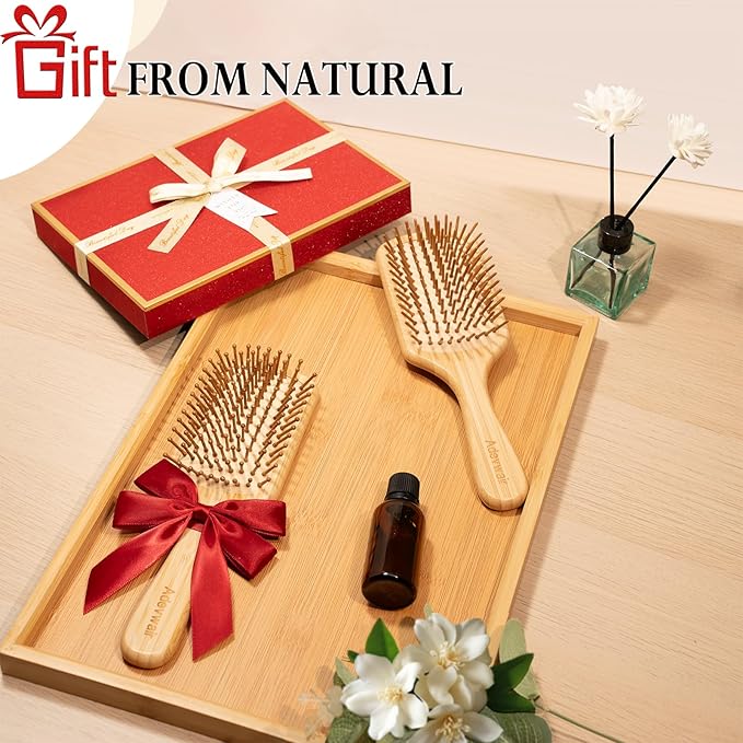 Bamboo Hair Brush Natural Hairbrush for Hair Growth, Paddle Hair Brushes for Women Men Kids Massage Scalp, Wooden Detangler Brush for Wet Curly Thick Fine Thin Hair, DIY Wedding Party Gifts