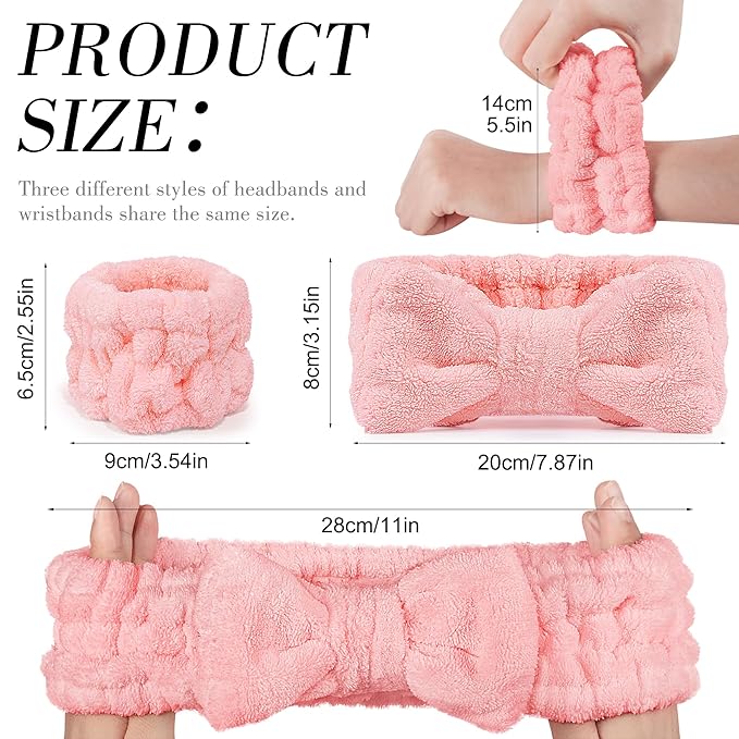 9 Pcs Spa Headband for Washing Face,Skincare Headband and Wristband Set,Women Teen Girls Facial Hairbands for Washing Face, Makeup, Sports, Yoga (beige + dark pink + navy)