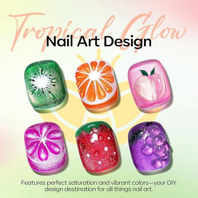 modelones Cat Eye Gel Nail Polish Set, 6 Colors Orange Neon Galaxy Hot Pink Grape Purple Red Green 9D Cat Eye Glitter Gel Polish with Magnet LGBT Fruit Theme Soak Off Led DIY Gift Unisex