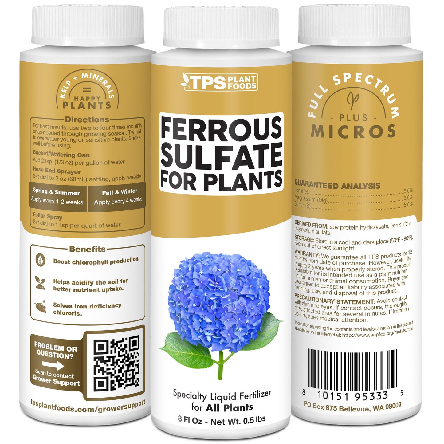 Ferrous Sulfate for Plants – Liquid Iron Sulfate for Plants for Greener Leaves, Improved Chlorophyll Production & Reduced Yellowing, 1 Gallon