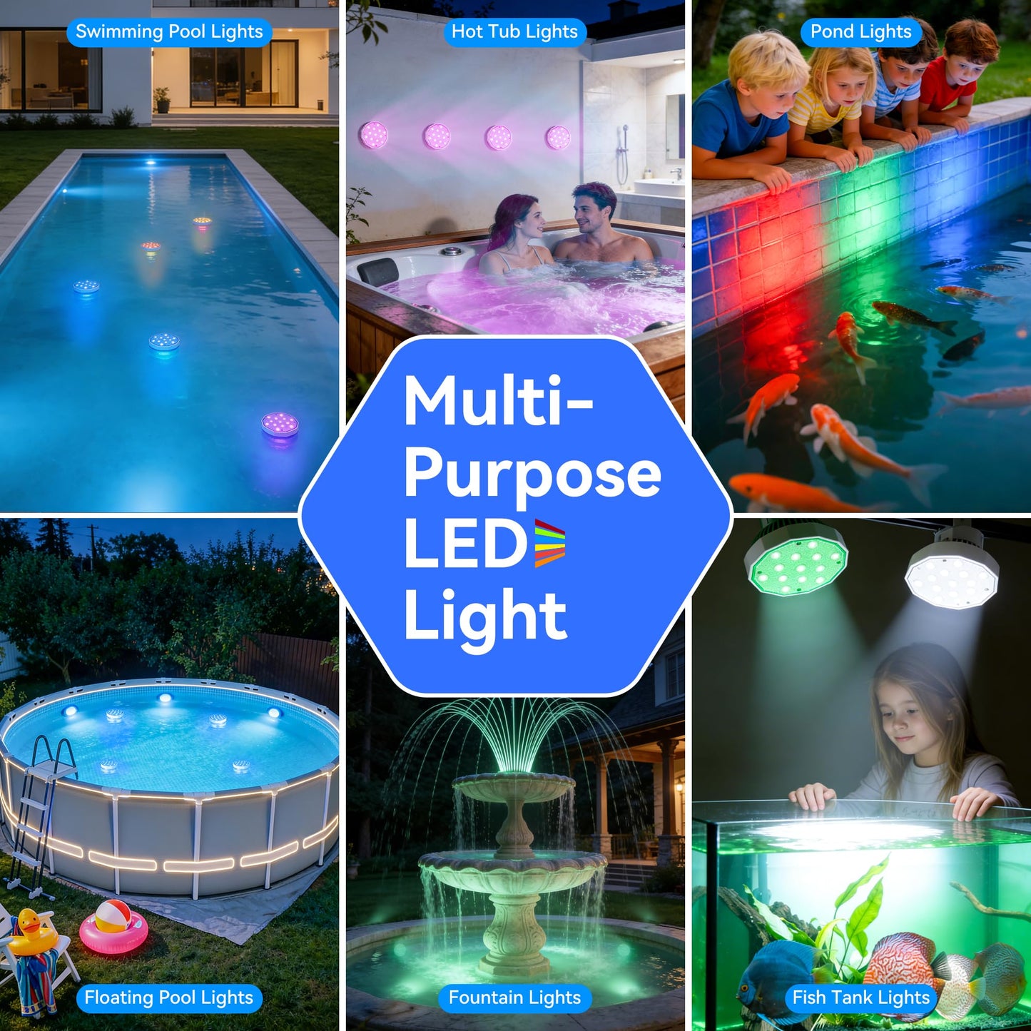 Ollny Pool Lights with Remote, Rechargeable Submersible LED Lights 3000mAh Battery, 16 Colors Changing IP67 Waterproof LED Puck Lights for Above Ground Pools, Inground Pool, Ponds, Hot Tubs 4 Pack