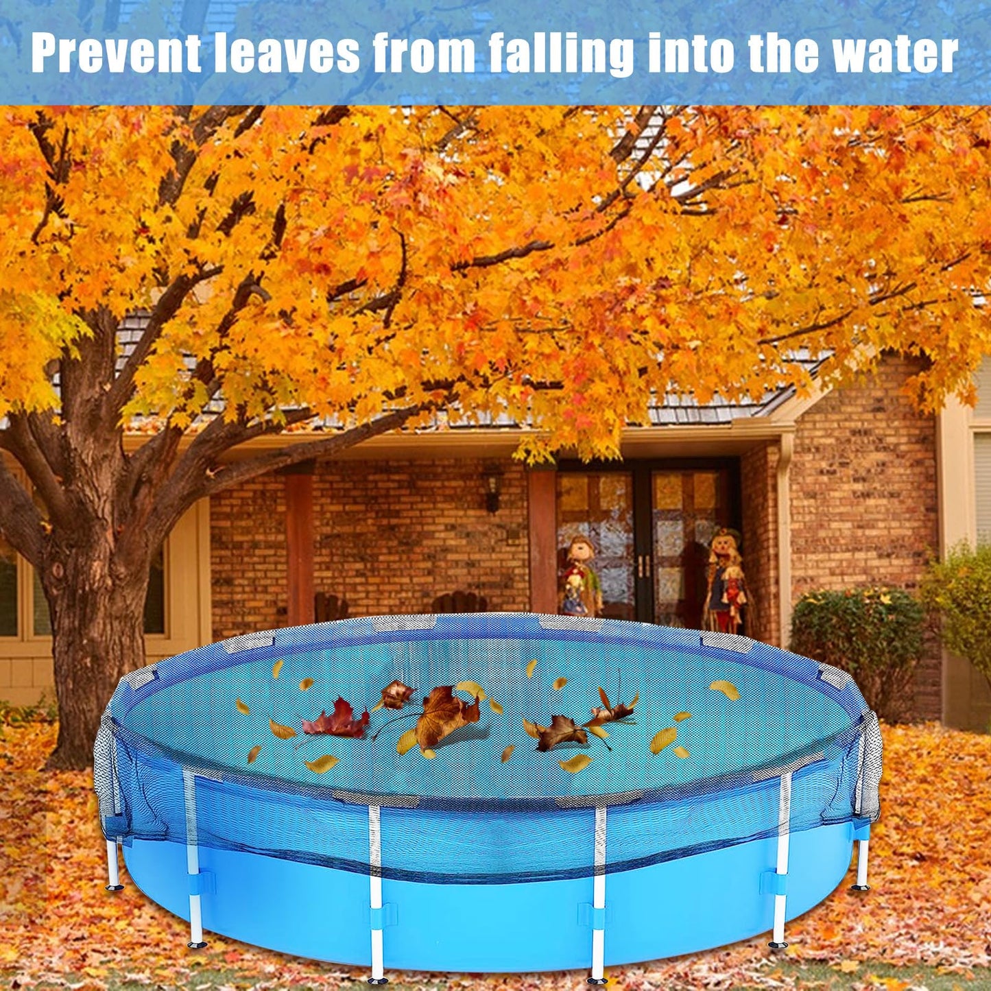 15 Feet Round Leaf Net Cover for Above Ground Pool, Winter Cover Mesh Cover with 12 Pcs Large Metal Clips，Pool Safety Net Fits 15FT Above Ground Pools, Keeps Leaves Out of Your Pool （Black）