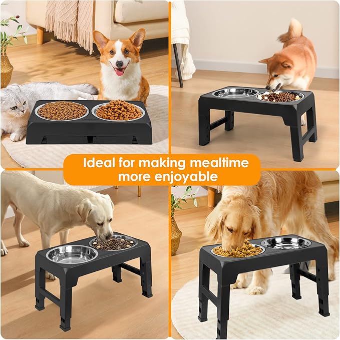 URPOWER Elevated Dog Bowls 4 Height Adjustable Raised Dog Bowl with 2 Stainless Steel Food and Water Bowls Non-Slip Bowl Stand Adjusts to 3.2”,8.7”,10.2”,11.8”for Small Medium Large Dogs and Pets