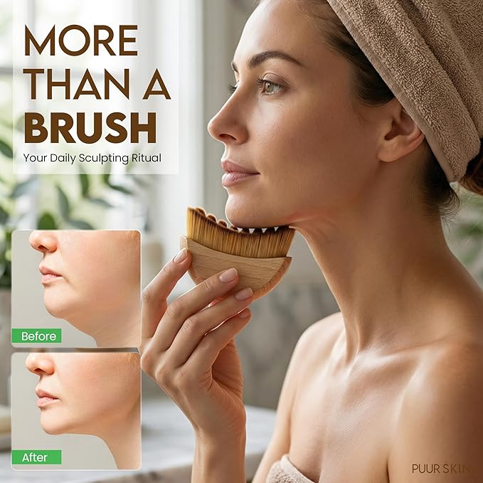 Premium Lymphatic Contour Face Brush for Sculpting - Lymphatic Drainage Massager - Wooden Tool for Face - Anti-Puffiness - Detox & Lift - Ergonomically Designed to Fit The Skin Precisely