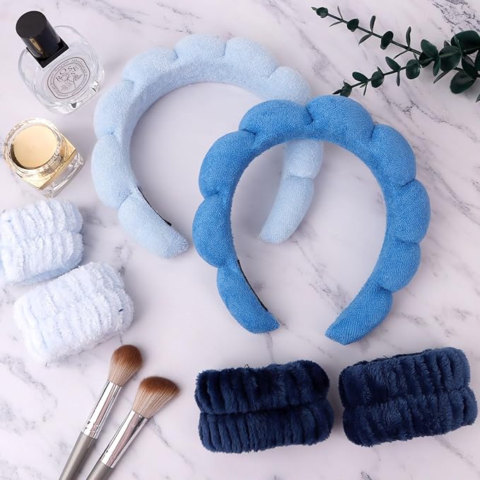 6Pcs Spa Set, Terry Cloth Headbands & Wrist Washbands for Face Washing