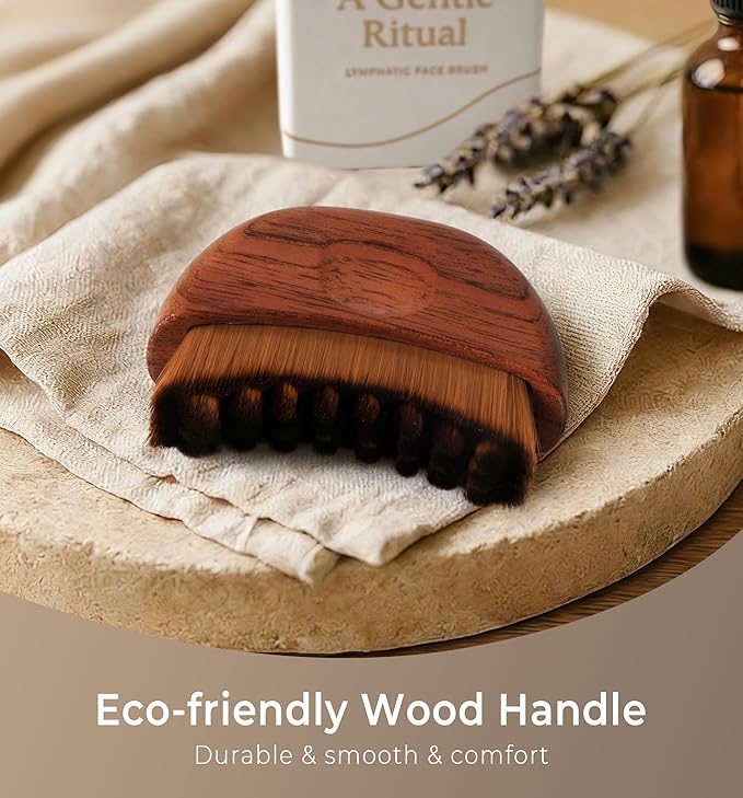 Lymphatic Contour Face Brush - Wooden Handle Face Brush for Lymphatic Drainage - Facial Sculpting Dry Guasha Brush - Face Lymphatic Drainage Brush - Face Contour Depuff Lift Brushes Sapele