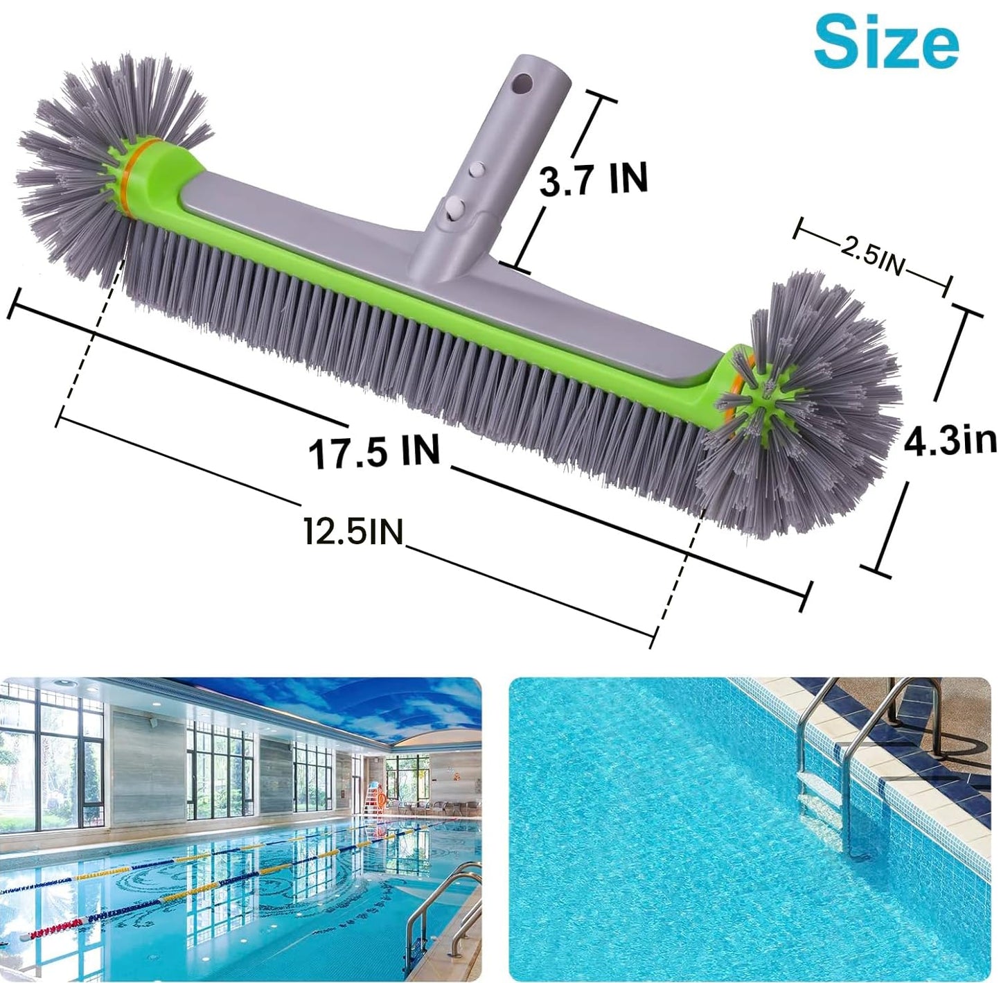 Sepetrel Pool Brush Head for Cleaning Walls,Heavy Duty Inground / Above Ground Swimming Pool Round Scrub Brushes with Premium Strong Bristle & Reinforced Aluminium Back,Grey