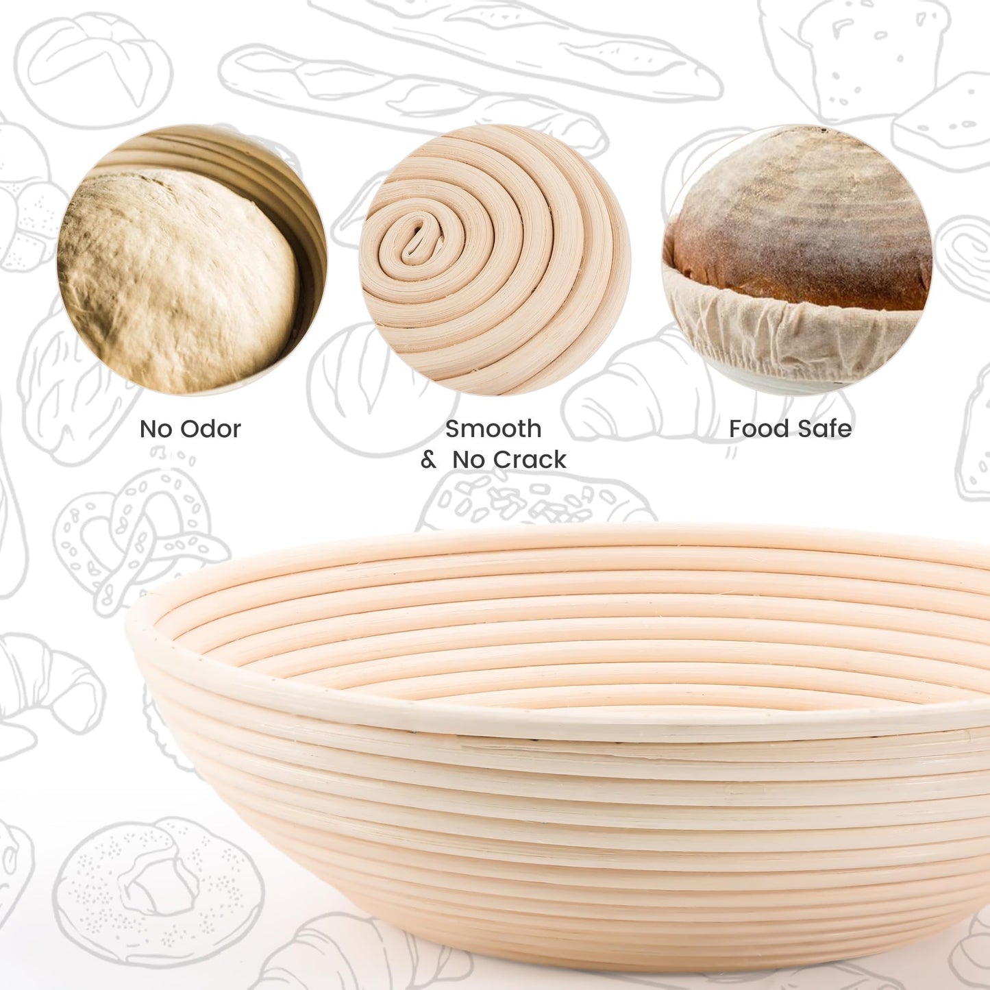 DOYOLLA Bread Proofing Baskets Set of 2 12 inch Round Dough Proofing Bowls w/Liners Perfect for Home Sourdough Bakers Baking