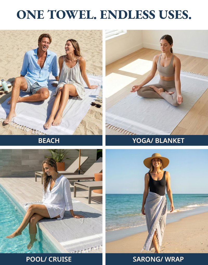 LANE LINEN Large Pool Towels, XL Beach Towel, Pre-Washed, No Shrink, Quick Dry Oversized Beach Towels, Stylish Beach Towel for Women, Sand Free Towel, 39"x71" - Grey