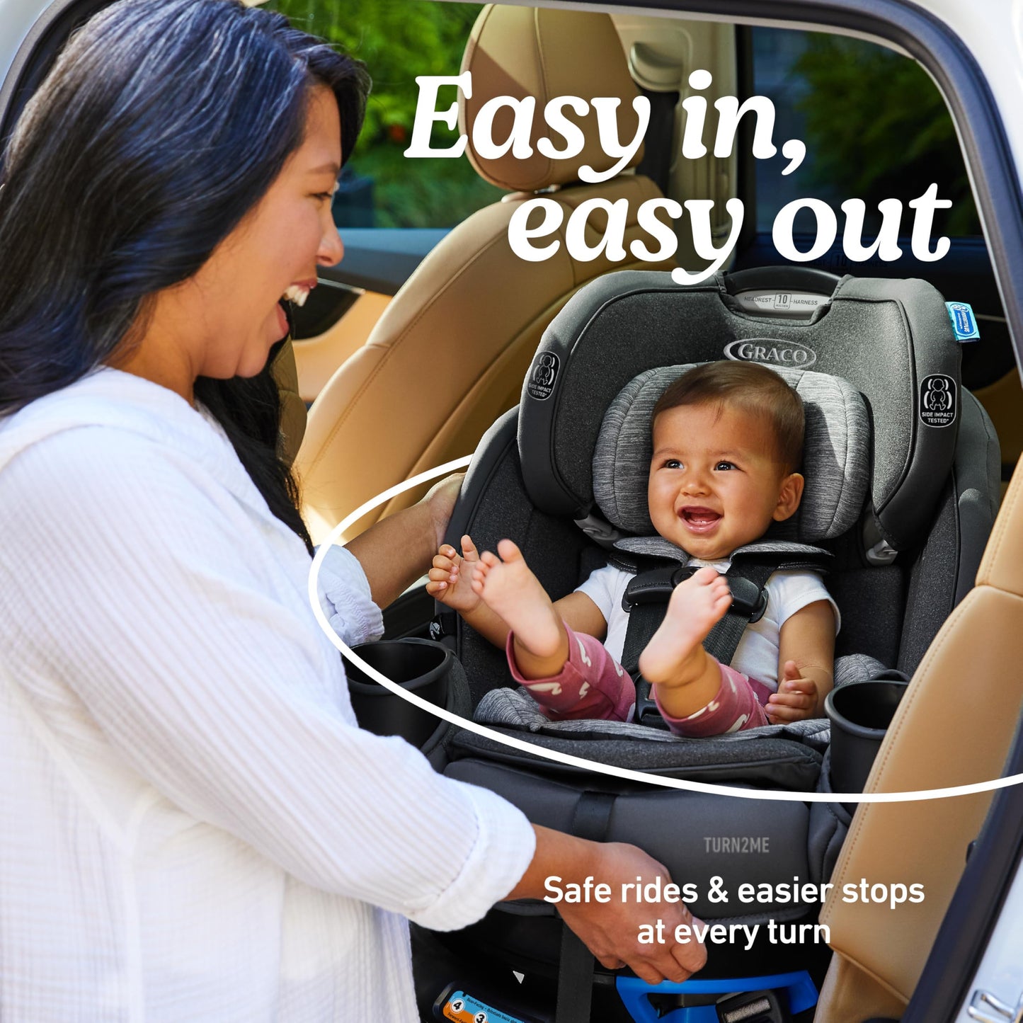 Graco Turn2Me 3-in-1 Rotating Convertible Car Seat, Brighton, Rear-Facing Rotation Only, Forward-Facing Mode, Highback Booster Up to 100 lbs, Adjustable Headrest & Harness, Steel Reinforced Frame
