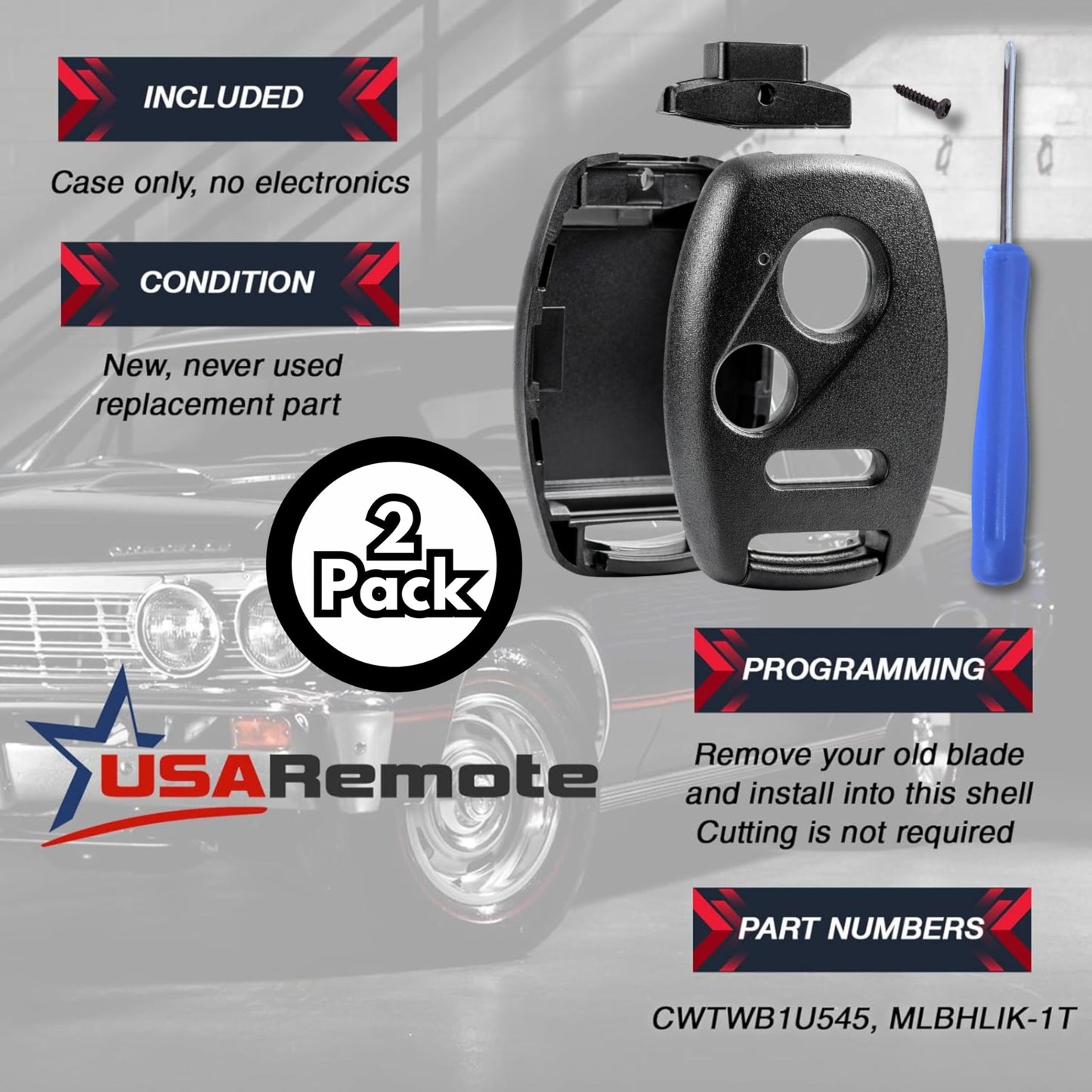 Cutting NOT Required - 2 Key Fob Keyless Entry Remote Shell Case & Pad fits Honda Accord / Civic / CR-V/ Fit / Odyssey / Pilot / Ridgeline / CR-Z