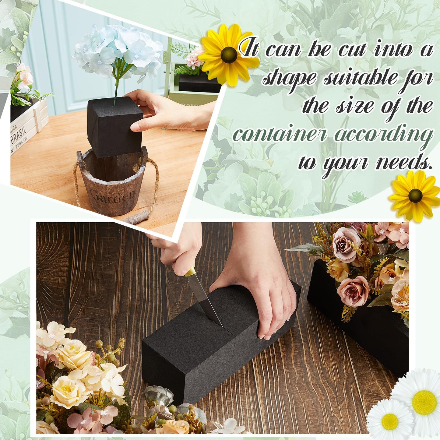 Lallisa 8 Pcs Reusable Floral Foam Blocks Water Weather Resistant Dry Floral Foam for Artificial Flower Arrangements Outdoor Flower Boxes Outside Hanging Planters Wedding Home Decor (9 x 3 x 3")