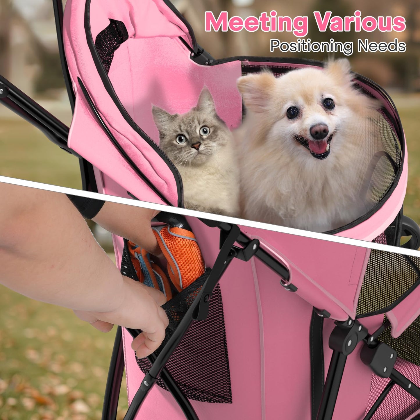 Dog Stroller for Small Dogs 10 lbs -22lbs Puppy Stroller Medium Dog Wagon Small Pet Stroller for Cats, Cat Strollers for 2 Cats, Rear Storage, Pink