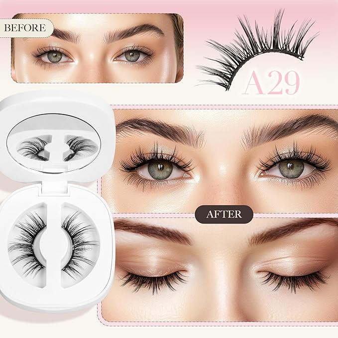 LASHVIEW Upgrade Magnetic Eyelashes with Applicator Soft Magnetic Eyelashes Natural Look Reusable No Glue Needed Easy to Wear and Remove（A29)