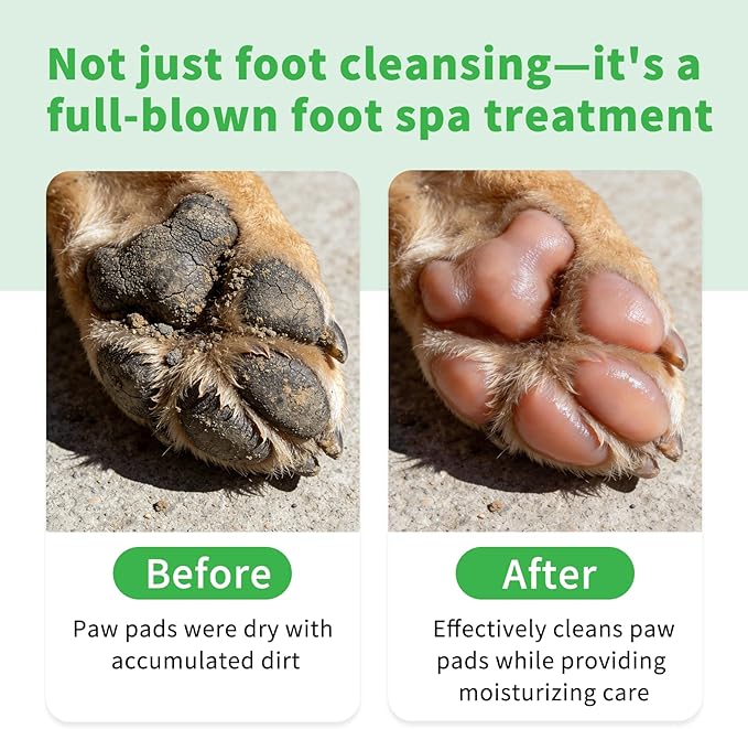 No-Rinse Dog paw Cleaner, Along with paw Washer, pet Dry Shampoo, Built-in Silicone Massage Brush Head, Effectively removes Dirt and Outdoor Grime, deodorizes, Suitable for All Dogs, 5.07fl.oz.