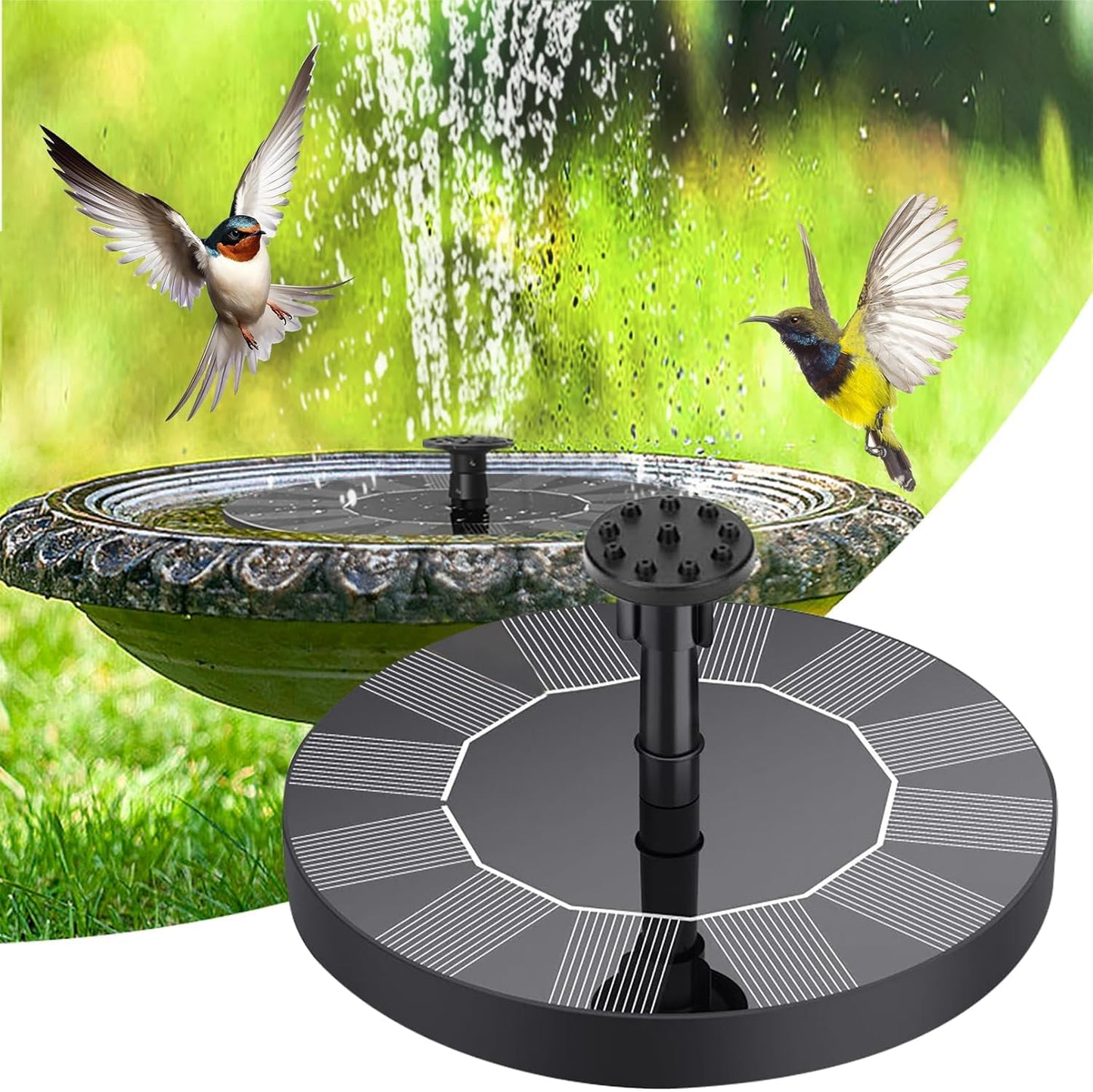 Joyday Solar Fountain, Bird Bath Fountain Pump with 8 Nozzles, Floating Solar Powered Water, Outdoor Freestanding DIY Submersible for Pond Pool Patio Garden Fish Tank, Aquarium Decor
